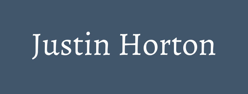 Logo reads "Justin Horton" in white text over a slate gray background.